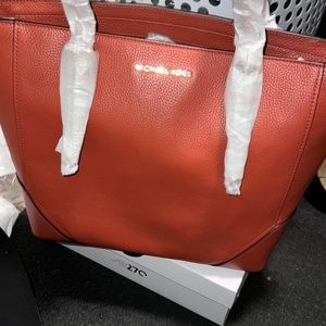 Michael Michael Kors Aria Large Leather Tote Terracotta/gold